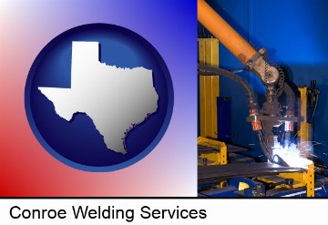 an industrial welding robot in Conroe, TX
