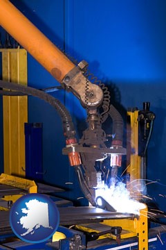 an industrial welding robot - with Alaska icon