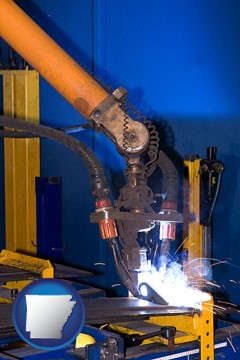an industrial welding robot - with Arkansas icon