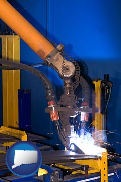 an industrial welding robot - with Connecticut icon