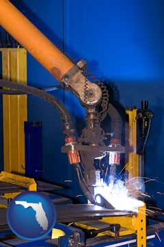 an industrial welding robot - with Florida icon