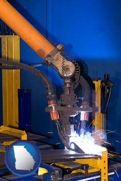 an industrial welding robot - with Georgia icon