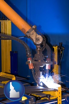 an industrial welding robot - with Idaho icon