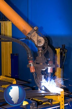 an industrial welding robot - with Illinois icon