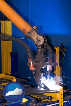 an industrial welding robot - with Kentucky icon