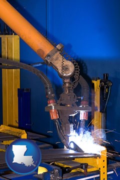 an industrial welding robot - with Louisiana icon