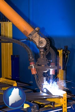an industrial welding robot - with Maine icon