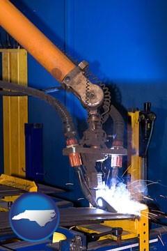 an industrial welding robot - with North Carolina icon