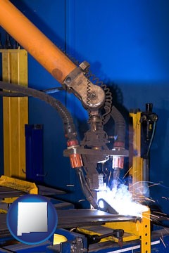 an industrial welding robot - with New Mexico icon
