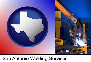 an industrial welding robot in San Antonio, TX