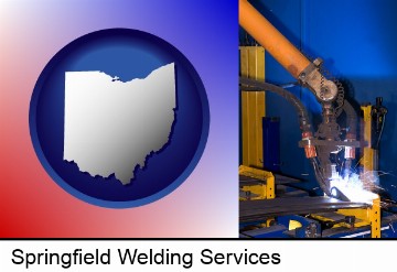 an industrial welding robot in Springfield, OH