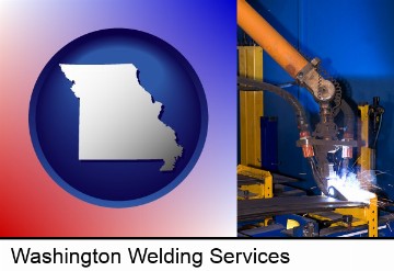 an industrial welding robot in Washington, MO